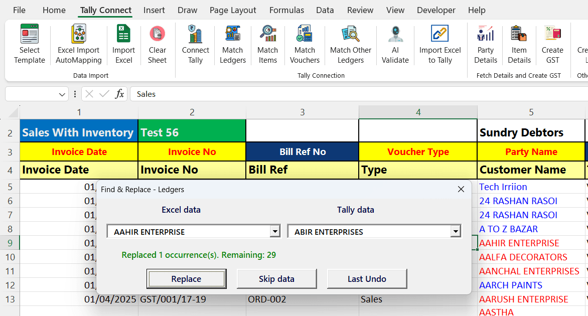 Match Party Ledger, Items & Other Ledgers